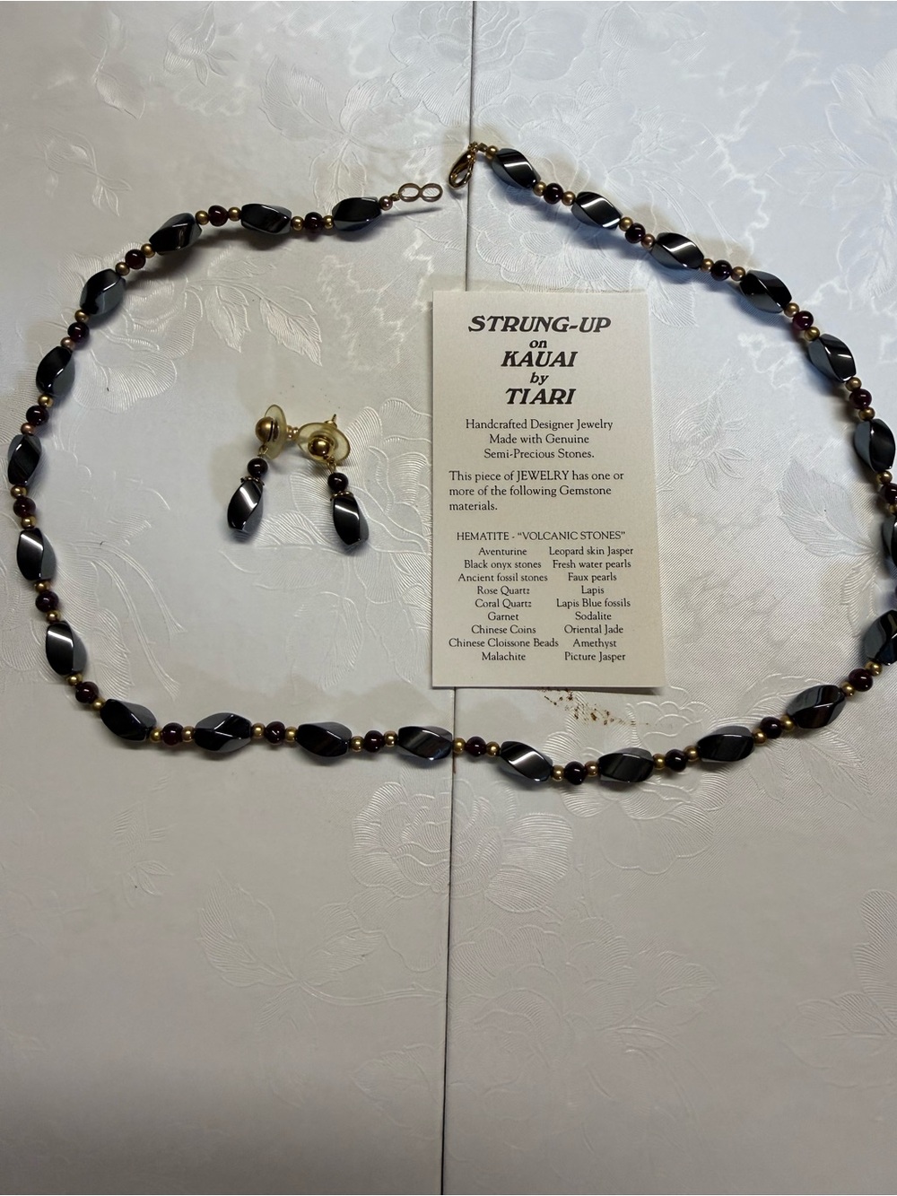 Hematite and Gold Bead Necklace with Matching Earrings - Black